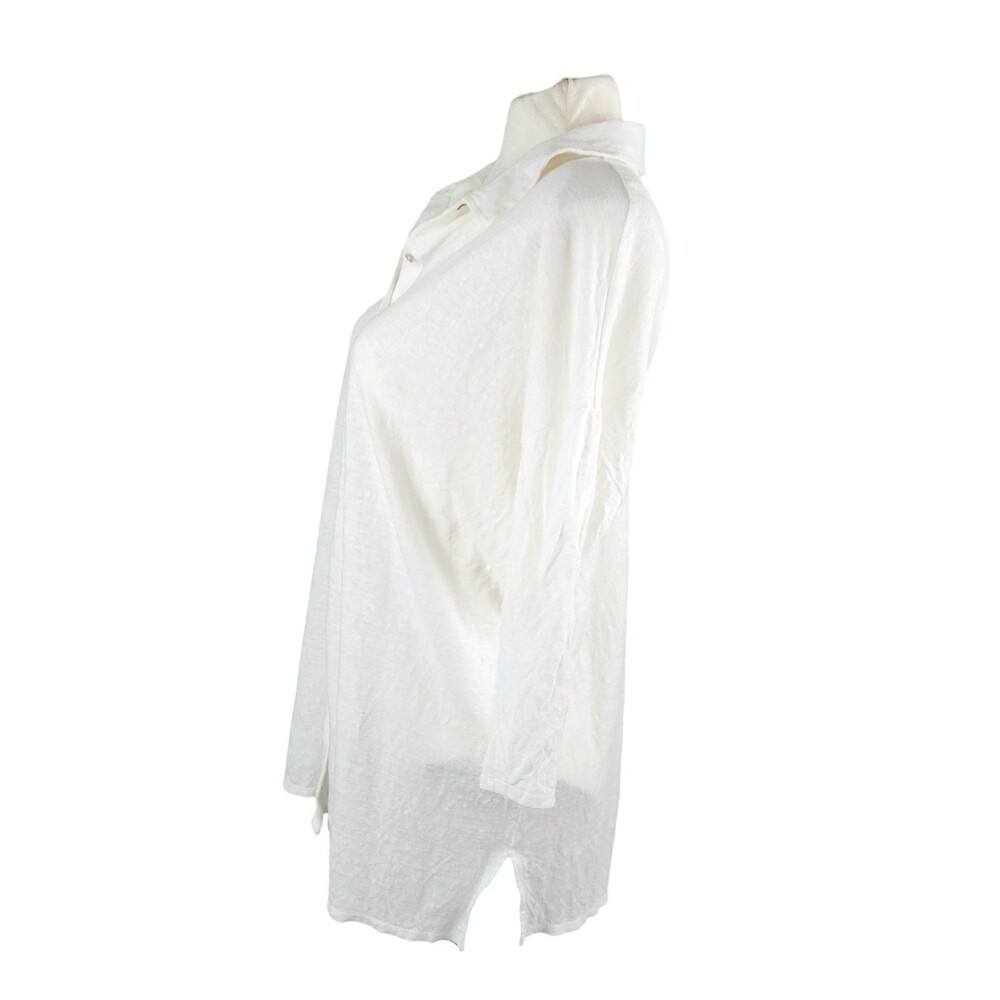 Eileen Fisher System Tunic Shirt Cardigan Ivory Organic Linen Button Down Medium - Picture 4 of 10